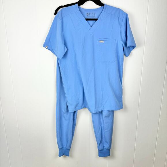 Figs Technical Collection Light Blue Scrub Set Size S Jogger Pant One Pocket Top - Picture 1 of 8